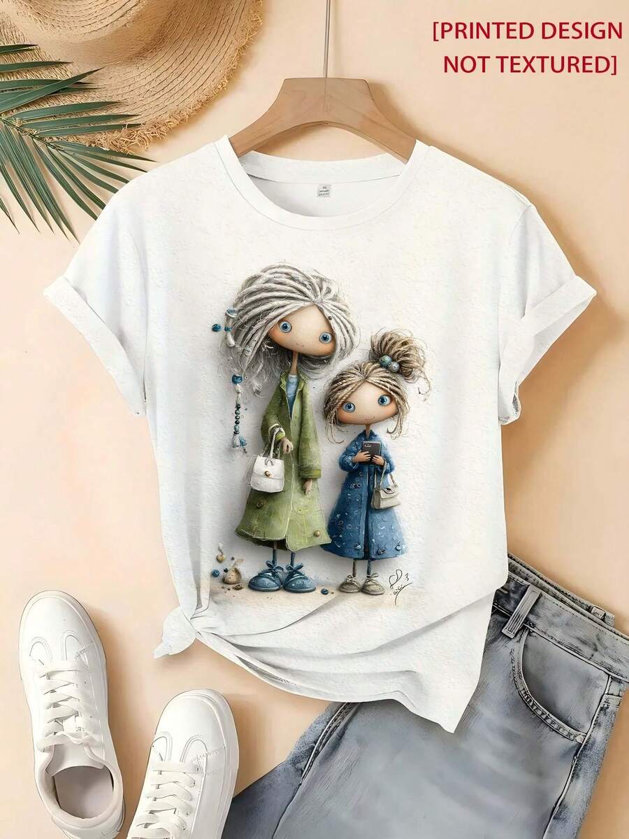 Camisetas GiftGraphic: Las Hermanas Elegantes Disfrutan de la Hora del Té, con un Diseño Estampado de Escena Acogedora, Camiseta Elegante para Mujer, Camiseta Refinada de Cuello Redondo para Mujer y una Camiseta Deportiva Casual para Damas. 100% algodón, suave. - Azul verdoso - Ver 1