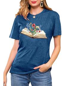 Camisetasparaamantesdeloslibros,paraprofesores,divertidasfloressilvestres,paralectura,gráficos,casual,regaloparaprofesores - Azul - Ver 3