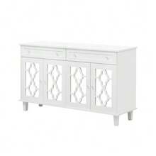 Sideboard With Four Mirrored Doors, Chest Of Drawers With Drawers, Adjustable Shelves And Crystal Handles - 白色 - 查看 10