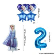 6pcs Authorized Frozen Princess Blue Style Girls Birthday Party Balloon Set Decoration, Including Blue And White Balloons, Birthday Party Decorations, Birthday Wishes Balloon Combo, Foil Balloons, 18 Inch Patterned Round, Heart And Star Foil Balloons, Suitable For Birthday Growth Ceremony Party Wall Decor Background - View 2