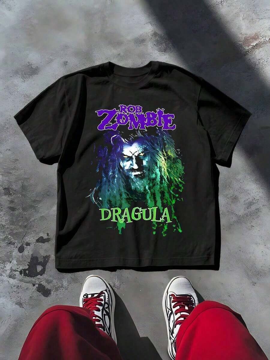Women's Vintage Urban Style T-Shirt With Graphic Print UniRob Zombie Dragula, Casual Gothic Style T-Shirt, 220g 100% Cotton, 1 Piece, 100% Breathable Cotton - 黑色 - 查看 1