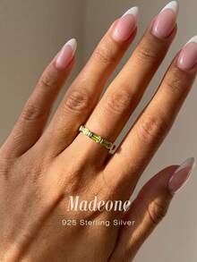 MADEONE 1 pieza Anillo de plata de ley 925 con circonita cúbica rectangular, adecuado para uso diario de mujeres, también puede ser accesorio para fiestas, anillo de alta calidad para damas, regalo de joyería exquisito - Estilo 1 - Ver 5
