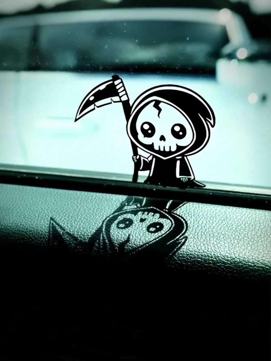Nhãn dán mini Grim Reaper sáng tạo cá nhân hóa, nhãn dán Grim Reaper dễ thương phù hợp cho cửa sổ sau ô tô, nắp bình nhiên liệu và tấm che cửa sổ bên. Chống nước và chống nắng, không để lại vết dính. - A - Xem 1
