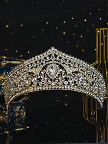 1pc Women's Vintage Baroque Crystal Crown Gold Rhinestone Tiara For Bridal Wedding Prom Party Hair Accessory - Multicolor - View 13