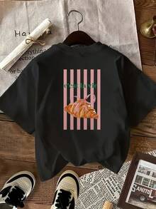 A Short-Sleeved T-Shirt With Pink Stripes On The Back, A Bow And Bag Design, Along With The Phrase 'C'Est La Vie', Giving It A Fresh And Stylish Look. Y2k T-Shirt - 黑色 - 查看 10