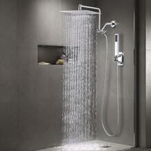 10 Metal Rain Shower With Handheld Spray Combo, 3 Settings Shower Diverter, Stainless Steel Handheld Shower Wand, Adjustable Extension Arm, 71 Inches Long Hose - Polished - Mạ crom bóng - Xem 7