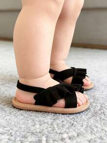 Giày sandal mùa hè cho bé gái, đế mềm, thích hợp cho trẻ sơ sinh và trẻ mới biết đi, giày tập đi, giày váy cho bé tập đi trong nôi. - màu đen - Xem 3