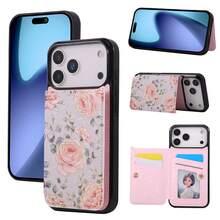 OUKNOEO 时尚双扣烫印花卉仿皮钱包式手机壳,兼容 17 Air 16 15 14 13 Pro Max Plus S26 S25 Edge S24 S25 FE - 彩色 - 查看 2