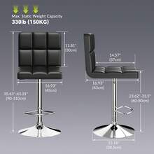 GartistGo Bar Stool Set Of 2 -Grey, 360° Swivel, Upholstered, Height Adjustable  Bar Stool - 黑色 - 查看 3