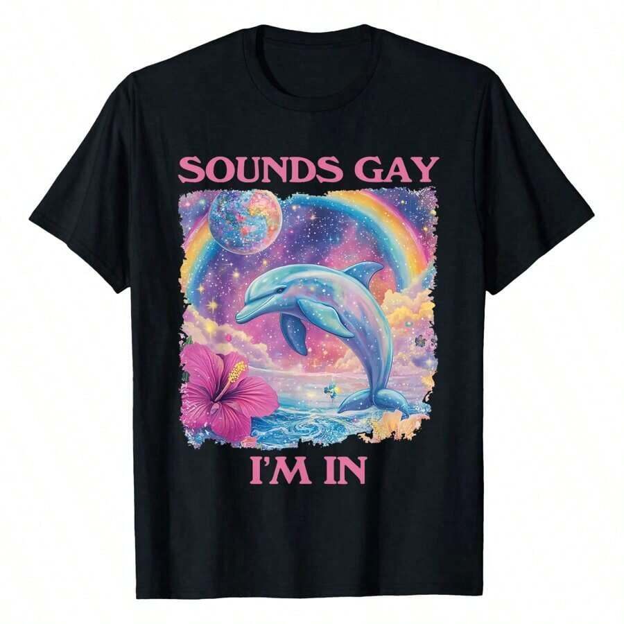 Suena Gay, Estoy Dentro, Divertido Meme de Delfín, Camiseta Extraña para Mujer - Negro - Ver 1