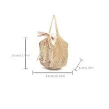 2/1pc Women Crochet (Tote Bag + Ribbon) 2pcs Set, Large Capacity Hollow Woven Shopping Tote Bag, Fixed Shoulder Strap, No Lining, Suitable For Travel & Daily Use - Multicolor - View 5