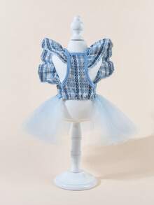 1 Set Vestido de Tul para Mascotas con Moño, Vestido de Boda Impreso Lindo para Mascotas, Vestido de Princesa de Malla Elástica para Perros y Gatos - Multicolor - Ver 5