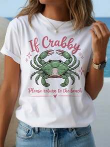 Women's Crab T-Shirt - Fun Short-Sleeved T-Shirt With A Crab Print And The Slogan "If It's A Crab, Please Return It To The Beach." A Loose-Fitting Garment Perfect For Beach Parties, A Gift For Crab Lovers, Suitable For Summer, And A Casual T-Shirt For Crab Enthusiasts. - 黑色 - 查看 8