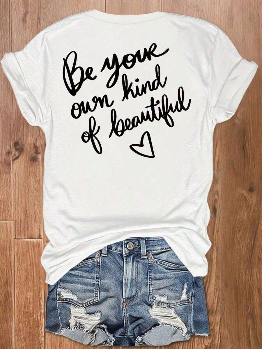 Camiseta de mujer de cuello redondo casual con gráfico de langosta, versátil para uso diarioPure-Cotton - Blanco - Ver 1