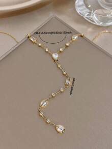 1Pc Elegant Luxury Golden Stainless Steel Y-Shaped Chain Heart Zirconia Necklace For Women, Daily/Summer Boho/Party/Wedding,Mom Gift,Valentine Birthday - Multicolor - View 6