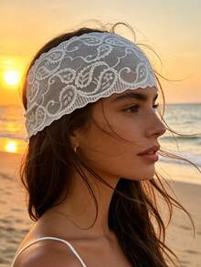 1pc Elegant Minimalist Solid Color Lace Floral Headband,Summer,Hair Accessories,Holiday - Multicolor - View 19