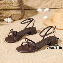 Women's French Bow Open Toe Low Heel Sandals Summer Round Toe Outdoor Chunky Heel Slides - Brown - View 8