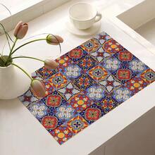 1pc Geometric Floral Tile Pattern Printed Coffee Bar Mat, Stove Mat, Drainage Mat, Silicone Drainage Mat For Coffee Machine, Rubber Drainage Mat, Super Absorbent And Wear-Resistant Dish Drying Mat, For Countertop, Restaurant, Kitchen, Patio Dining Table Decor, Household Kitchen Supplies, Countertop Decorative Mat - Multicolor - View 3