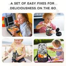Set de lonchera Pawtong con contenedor Bento lonchera térmica de acero inoxidable de 17OZ para sopa y alimentos botella de agua para niños y bolsa de almuerzo aislada portátil A prueba de fugas - Juego negro - Ver 7