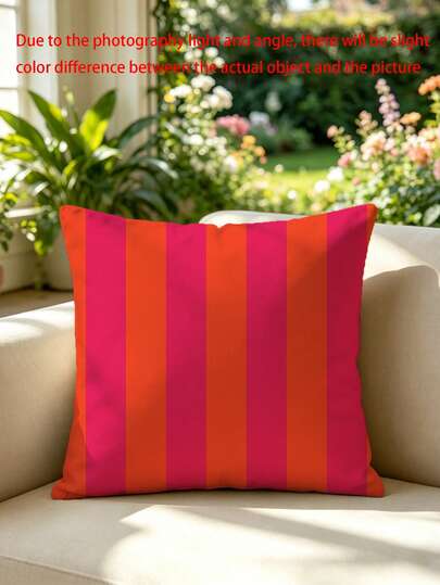 1 pieza Funda de cojín con diseño de tipi de rayas verticales en color rosa neón y naranja, adecuada para sala de estar, dormitorio, sofá, hogar, decoración de habitación - fiesta, reunión familiar, decoración festiva - Funda de cojín (sin relleno) - Varios tamaños - Impresión de un solo lado