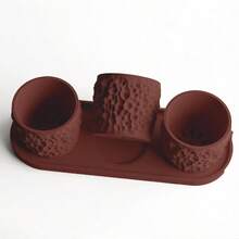 ORIZZONTE Juego de jarrones decorativos modernos con bandeja ovalada – Diseño minimalista con textura geométrica efecto piedra para suculentas y bonsáis – 100% Hecho en Italia, Envío desde Italia - Chocolate - Ver 4