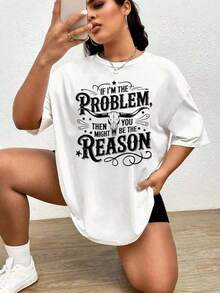 Camiseta de Mujer con Estampado Gráfico, Algodón Ligero, Estilo Oversized para Mujer, Camiseta con la Frase "Si yo soy el problema, entonces tú podrías ser la razón", Camiseta de Música Country, Camiseta Retro Cowgirl Nashville, Camiseta de Moda para Regalo, Camiseta Oversize para Mujer, Perfecta para Fiestas o Regalos, Suave y Cómoda. Camiseta Oversized para Mujer con Estampado 100% Algodón Puro. - Blanco - Ver 3