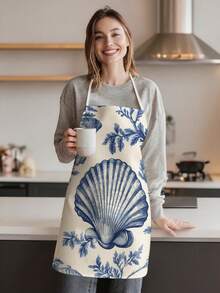 1pc, Lobster, Shell, Sea Turtle, And Fish Pattern Polyester Apron - Suitable For Cooking, Baking, And Gardening, And Can Also Be Used As Attire For The Kitchen And Dining. - Multicolor - View 7