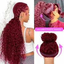360 Burgundy Wig Human Hair Deep Wave Hidden Strap 360 Lace Front Wigs Human Hair 250% Density Invisible Strap Pre Plucked Glueless Human Hair Wig 13x6 99J Burgundy Curly Wig Human Hair For Women 13x4 Brazilian Wine Red Colored Lace Frontal Wig - S99J - 查看 7