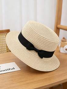 1pc Bohemian French Style Raffia Bow Straw Hat, Women's Summer Beach Sun Protection Panama Hat For Vacation And Travel - Multicolor - View 5