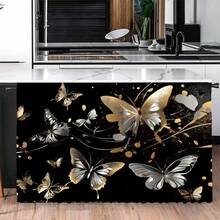 1pc Black & Gold Butterfly Print Polyester Short Plush Tablecloth, Ideal Home Decor For Kitchen Cabinet, Laundry Cabinet, Storage Cabinet, Can Also Be Used As Short Curtain For Windows - Multicolor - View 9