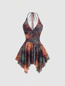 Sweetro Vestido mini de verano para mujer con estilo de vacaciones, con tirantes finos y sin mangas, con estilo retro Y2K y dulce - Multicolor - Ver 1
