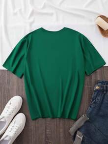 Soft 100% Cotton T-Shirt, Standard Size, Short Sleeve Clothing, Minimalist Linear Geometric Element Print Y2K - Short Sleeve T-Shirt,  Summer Casual Clothing, Breathable Cotton T-Shirt, Goes With Everything. - 綠色 - 查看 2