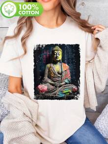 Camiseta Estampada, Manga Corta, Cuello Redondo, Top Casual para Verano y Primavera, Ropa de Mujer, Camiseta de Algodón Cómoda - Blanco - Ver 7