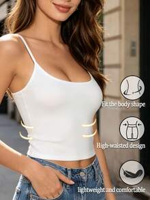 Camiseta de tirantes finos para mujer, top corto con escote sexy, camiseta interior blanca, prenda exterior versátil y cómoda, primavera/verano - Blanco - Ver 11