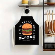 1pc Hamburger Pattern Printed Apron, 100% Polyester, Sleeveless With Neck Strap, Suitable For Cooking, Baking And Entertainment, Great For Home Kitchen, Party, Outdoor BBQ, Baking Apron | Vibrant Apron | Polyester Apron | Printed Apron - Multicolor - View 9