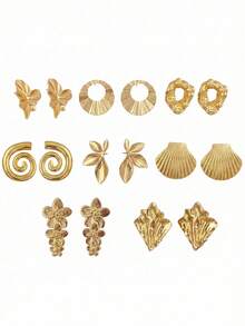 New Asymmetrical Round Circle Geometric For Women Girls, Jewelry | Summer Boho Beach Jewelry Unique Design Earrings For Daily (1-12Pairs) - Gold - View 13