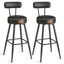 VASAGLE EKHO Collection - Juego de 2 taburetes de bar giratorios con altura de barra con espalda, piel sintético con costura, moderno de mediados de siglo, taburetes de bar de 30 pulgadas de alto para - Negro - Ver 1