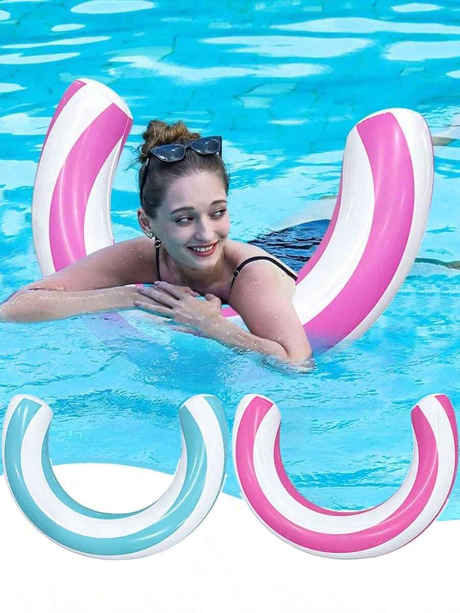 1pc U-Shaped Inflatable Pool Float Chair, Striped Water Lounger Float Ring, Portable PVC Adult Pool Float Seat, Perfect For Summer Beach Parties, Pool Water Entertainment, Pools, Lakes, Beaches, And Backyards. - A - View 1