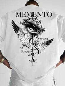 Camiseta de hombre estilo retro americano con estampado de ojos de ángel y cruz, prenda versátil para el gimnasio y la moda urbana masculina. - Blanco - Ver 1