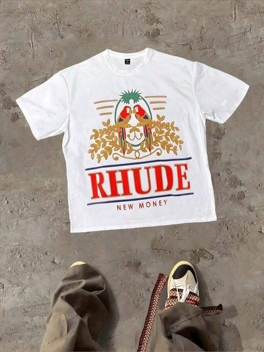 Rhude - Premium - Brand - Tribute - Men's Casual Soft Short-Sleeve T-Shirt, Pure Cotton. Suitable As A Gift. Women's T-Shirt. Elegant Blouses. Boho Chic. Women's T-Shirt, Soft And Breathable: Perfect For Vacations, Travel, And Festive Occasions, And Suitable For Wearing In Multiple Seasons. - 白色 2 - 查看 1