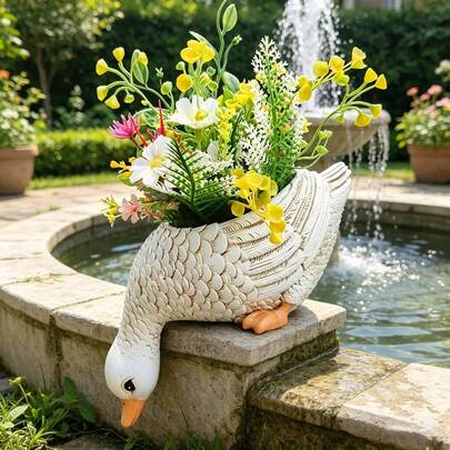 1 pieza Maceta de resina con diseño de pato divertido - Decoración de estilo campestre pintada a mano para interiores/exteriores, regalo perfecto para el Día de la Madre, Acción de Gracias y Navidad, decoración de balcón, estilo campestre, preferido para amantes de la jardinería
