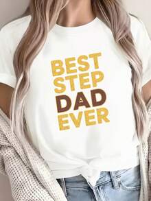 Camiseta para padrastro - Camiseta con el eslogan "El mejor padre adoptivo de todos" en blanco con letras, regalo casual de manga corta para padrastro, lavable a mano, regalo para el Día del Padre, ropa para padrastros, camiseta Y2k. - Blanco - Ver 10