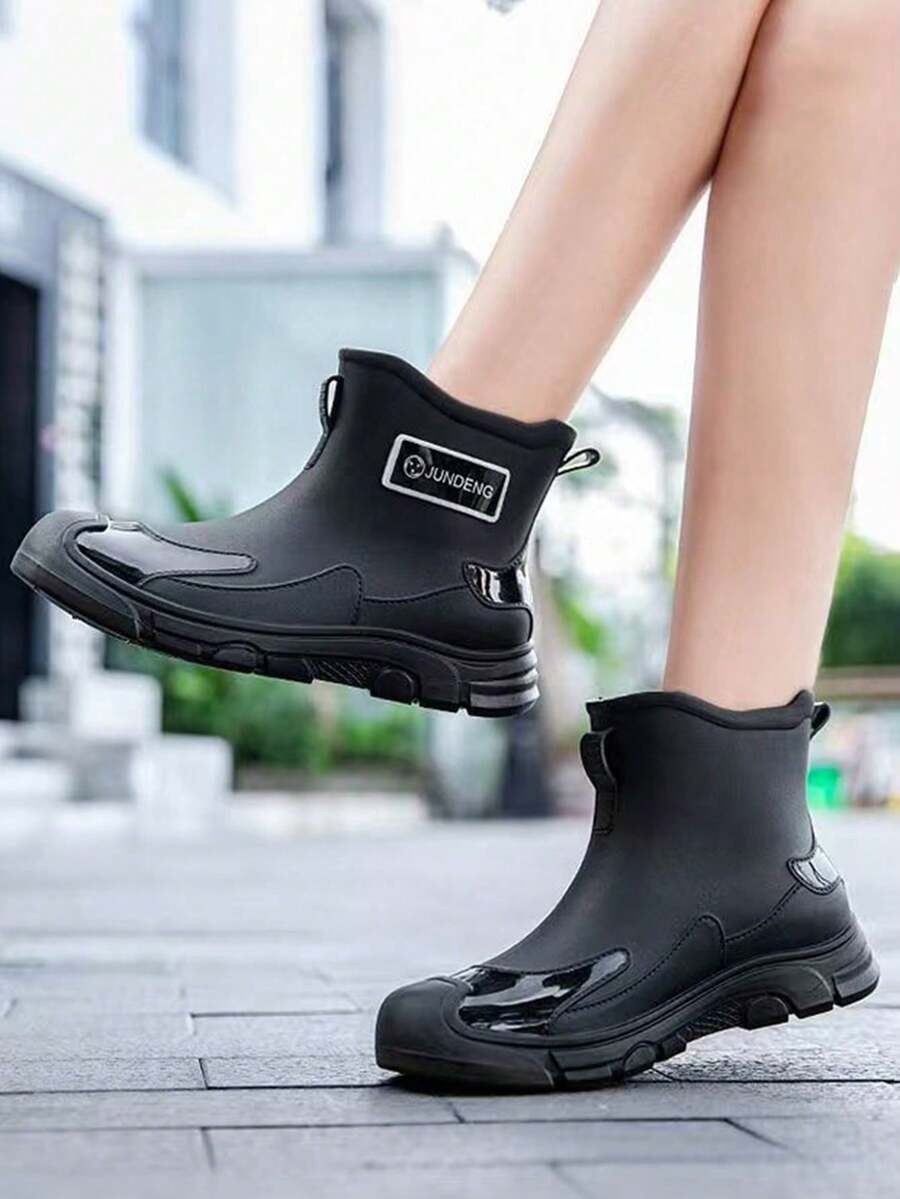 Botas de lluvia de suela gruesa para mujer, con una caña de 15 centímetros de altura, impermeables, botas para mujer, botas de lluvia mujer, antideslizantes y resistentes al desgaste; botas de lluvia para hombre, ideales para actividades al aire libre y para el uso diario. - Negro - Ver 1