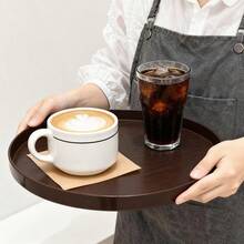 1/2pcs ABS Plastic Round Tray, Minimalist High-End, Multi-Purpose Storage, Suitable For Breakfast, Snacks, Desserts, Fruits, Coffee/Tea Sets, Cosmetics, Candles, Plants Display, Garden Party, Picnic, Christmas, Thanksgiving, Halloween, Home, Kitchen, Bathroom, Living Room, Dining Room, Office, Retail Store Decor - Dark Wood Color - View 5