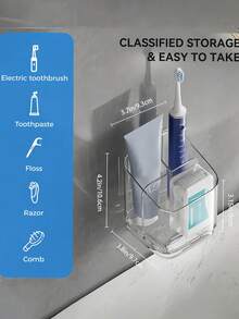 Transparent Toothbrush Holder Wall Mount Storage Rack, Can Hold Toothbrush, Comb, Razor And School Supplies, Multi-Function Bathroom Organizer Shelf, Suitable For Men And Women, Applicable To Kitchen, Bathroom, Bedroom And School, Bathroom Accessories - Multicolor - View 3