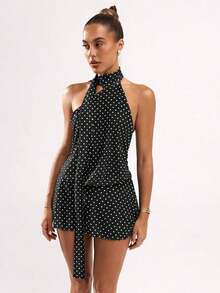 Vestido de tirantes mini con espalda descubierta y estampado de lunares elegante para mujer - amarillo ganso - Ver 11