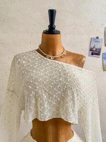 Conjunto de 2 piezas de top de manga larga con hombro asimétrico y degradado y shorts de moda para mujer - Albaricoque - Ver 4