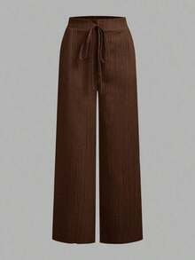 Set de 3 pantalones rectos sueltos de cintura alta con cordón y bolsillos, de unicolor y versátiles, adecuados para primavera/verano - Multicolor 6 - Ver 5