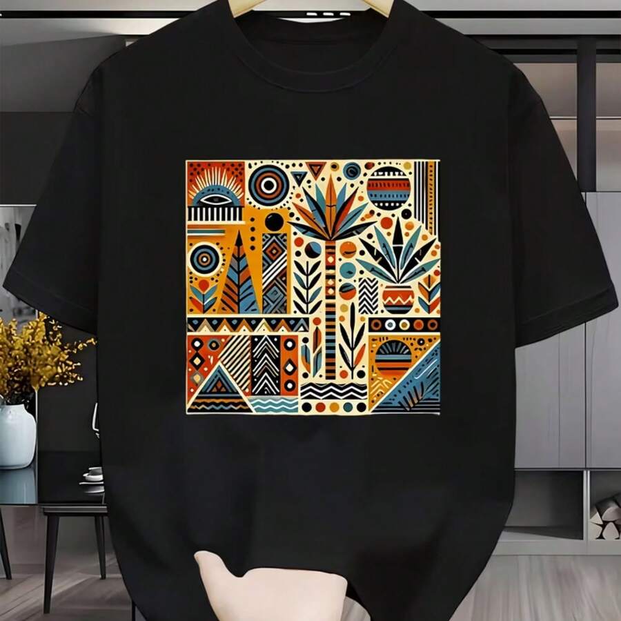 Printed T-Shirt For Men And Women - 黑色 - 查看 1