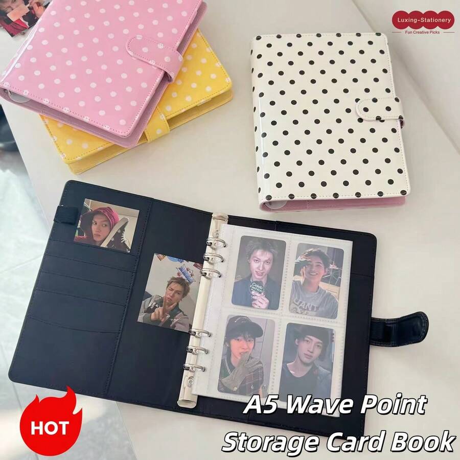 1pc Retro A5 Colorful Polka Dot Loose-Leaf Notebook, Lacquered Glossy Cover, 3-Inch Mini Photo Album Card Holder School Supplies